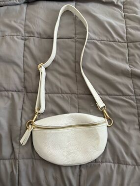 White Leather Crossbody Belt Bag